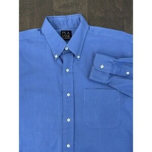 Jos A Bank Men's Button Up Blue‎ Oxford Dress Shirt Size 15.5 Long Sleeve Pocket